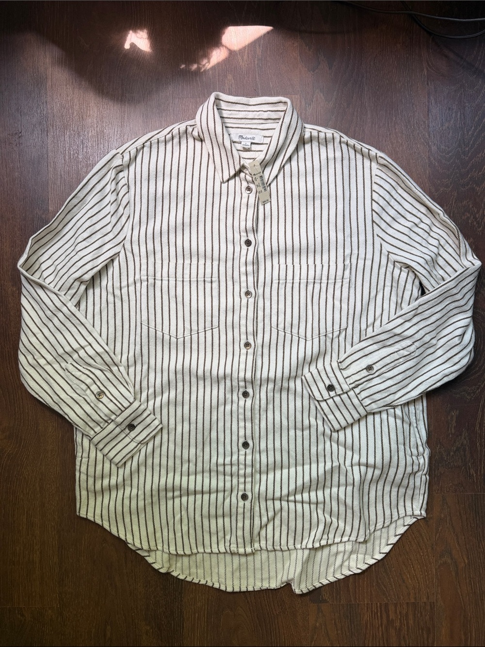 Men's Striped Button-Up Shirt in Cream with Black Stripes